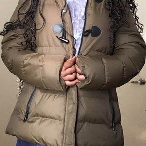 Khaki Plus Padded Jacket With Faux Fur Hood